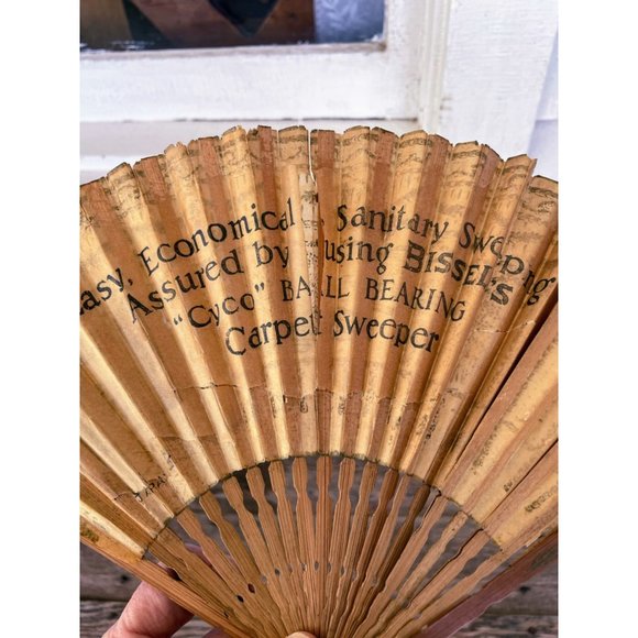 Antique 1880s Japan Rice Paper Hand Fan Bissel Vacuum Advertisement Hand Painted - Picture 12 of 16